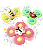 Baby Spinner Toys with Suction Cups (Pack of 3) | Silicone Fidget Spinners for Kids & Babies | BPA-Free Bath & Travel Toys