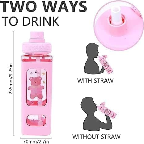 Kawaii Water Bottle with Straw & Stickers – Cute Portable Square Bottle
