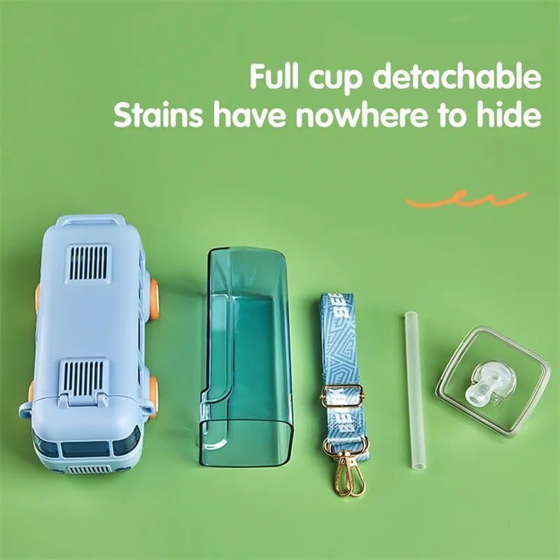 Bus-Shaped Kids Water Bottle 500ML with Straw & Strap – Leak-Proof Design