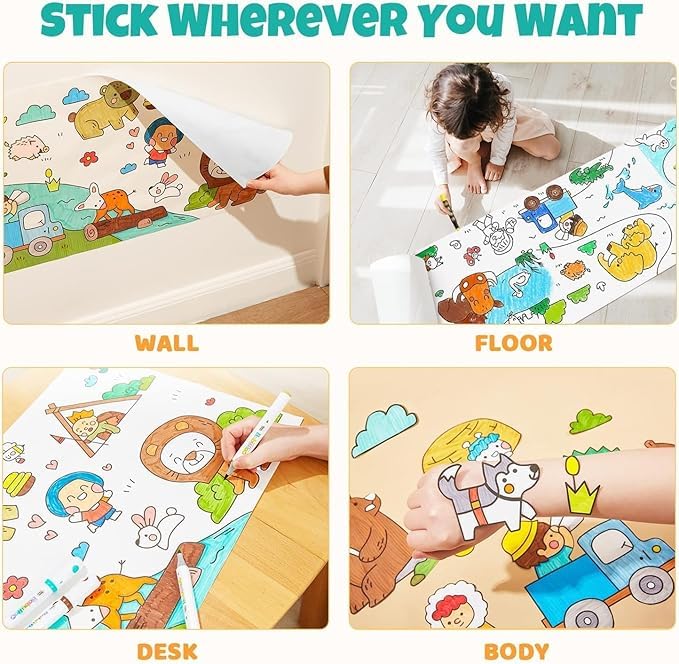 Drawing Paper Roll for Kids 30×300 cm – Large Animal World Coloring Sheet