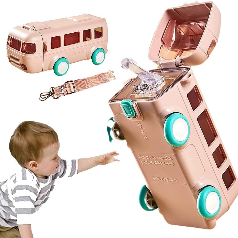 Bus-Shaped Kids Water Bottle 500ML with Straw & Strap – Leak-Proof Design