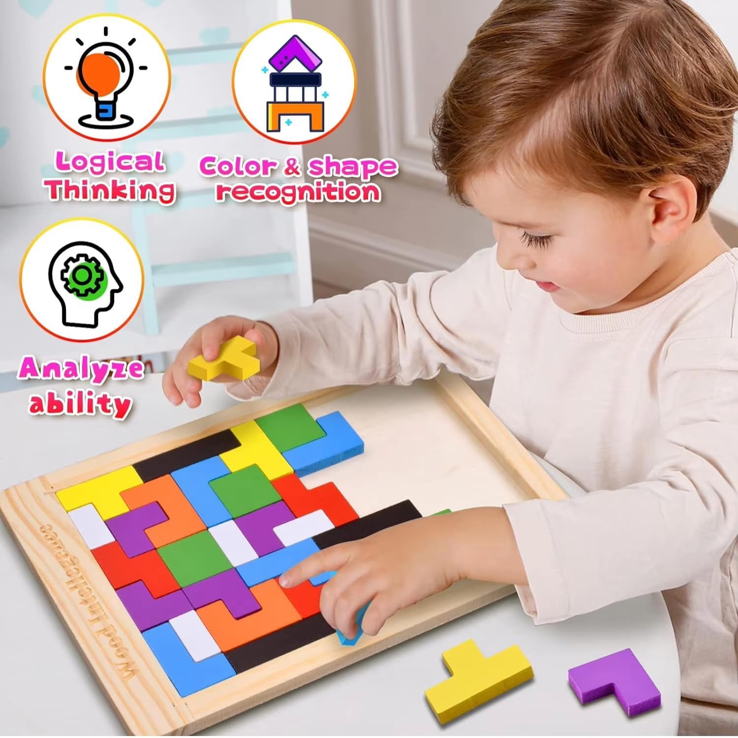 Wooden Montessori Puzzle Toy for Kids & Adults – Brain Teaser & Learning Game