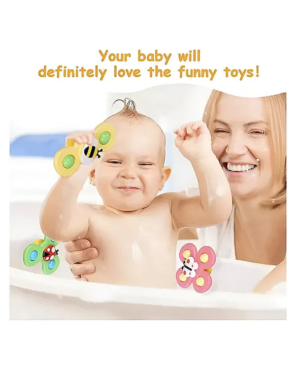 Baby Spinner Toys with Suction Cups (Pack of 3) | Silicone Fidget Spinners for Kids & Babies | BPA-Free Bath & Travel Toys