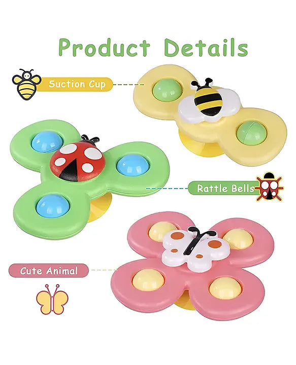 Baby Spinner Toys with Suction Cups (Pack of 3) | Silicone Fidget Spinners for Kids & Babies | BPA-Free Bath & Travel Toys