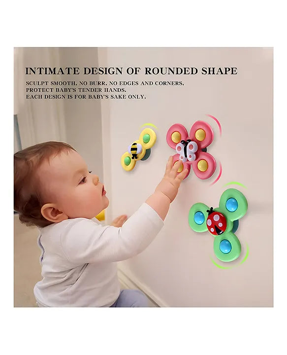 Baby Spinner Toys with Suction Cups (Pack of 3) | Silicone Fidget Spinners for Kids & Babies | BPA-Free Bath & Travel Toys