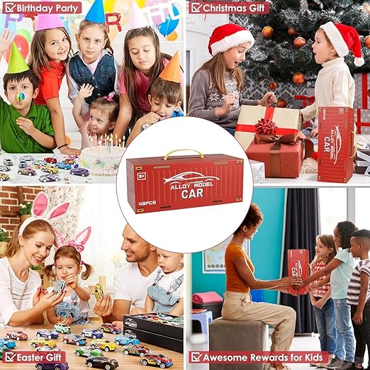 48-Pcs Alloy Pull Back Car Set with Storage Box & Track for Kids