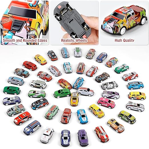 48-Pcs Alloy Pull Back Car Set with Storage Box & Track for Kids