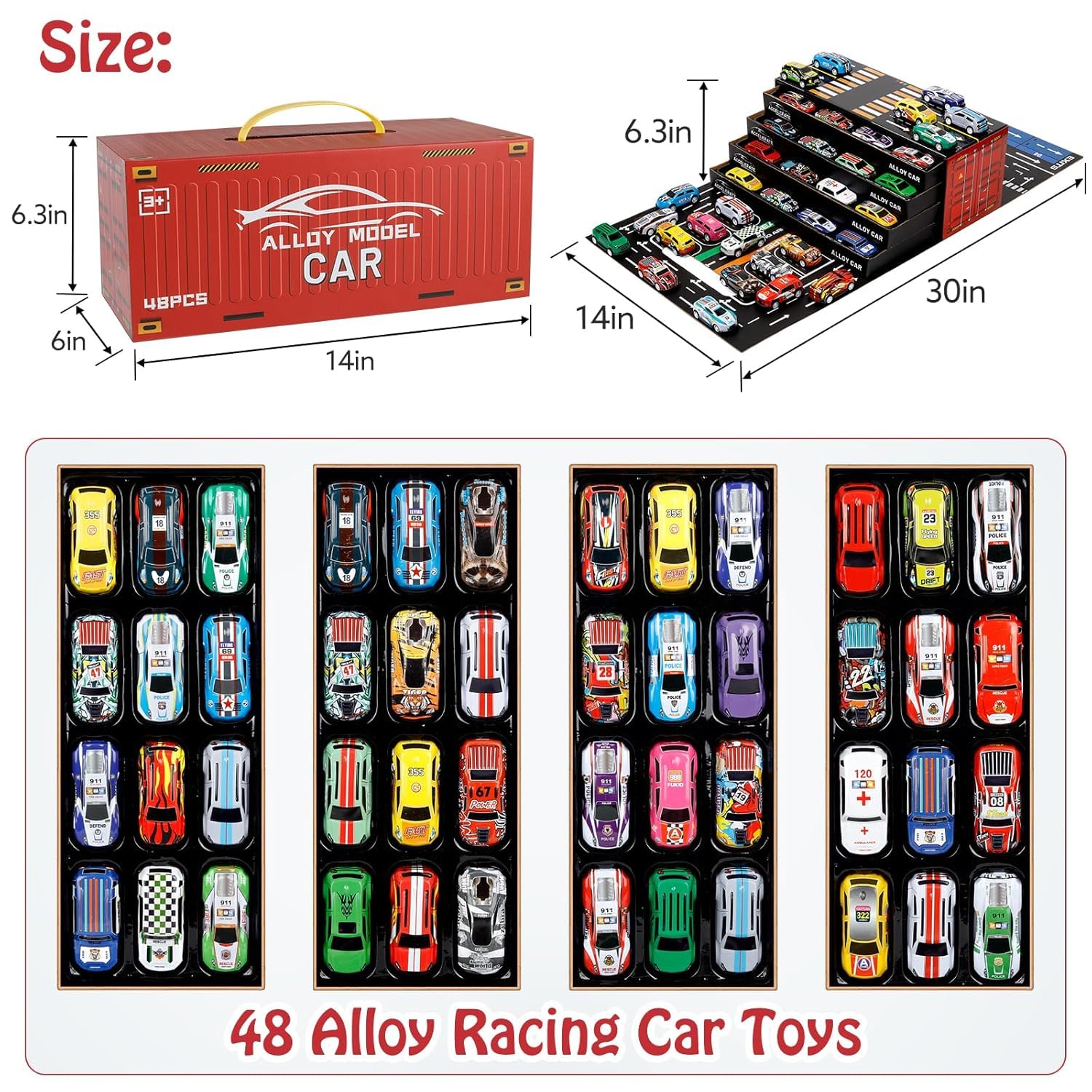 48-Pcs Alloy Pull Back Car Set with Storage Box & Track for Kids